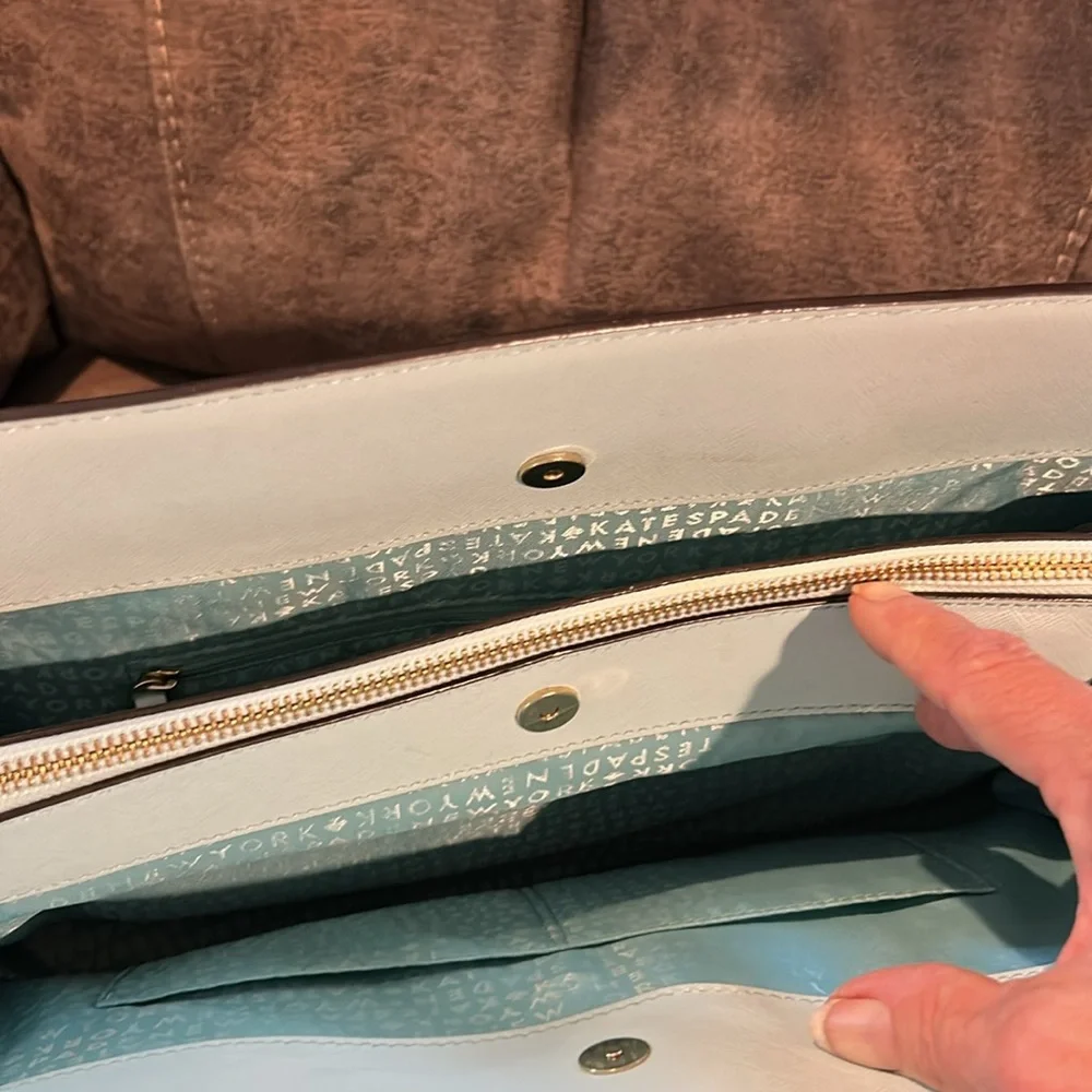 Kate Spade Newberry Lane light aqua shoulder bag three large compartments